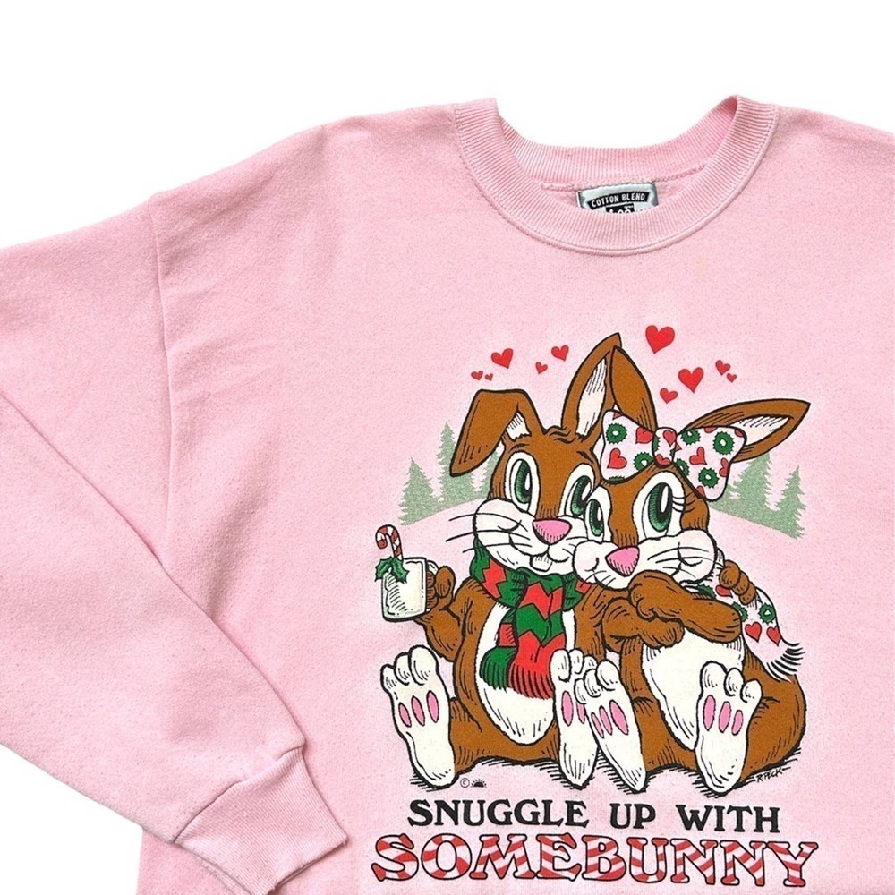 Vintage Lee "Snuggle Up With Somebunny" Pink Graphic Sweatshirt, Size Large